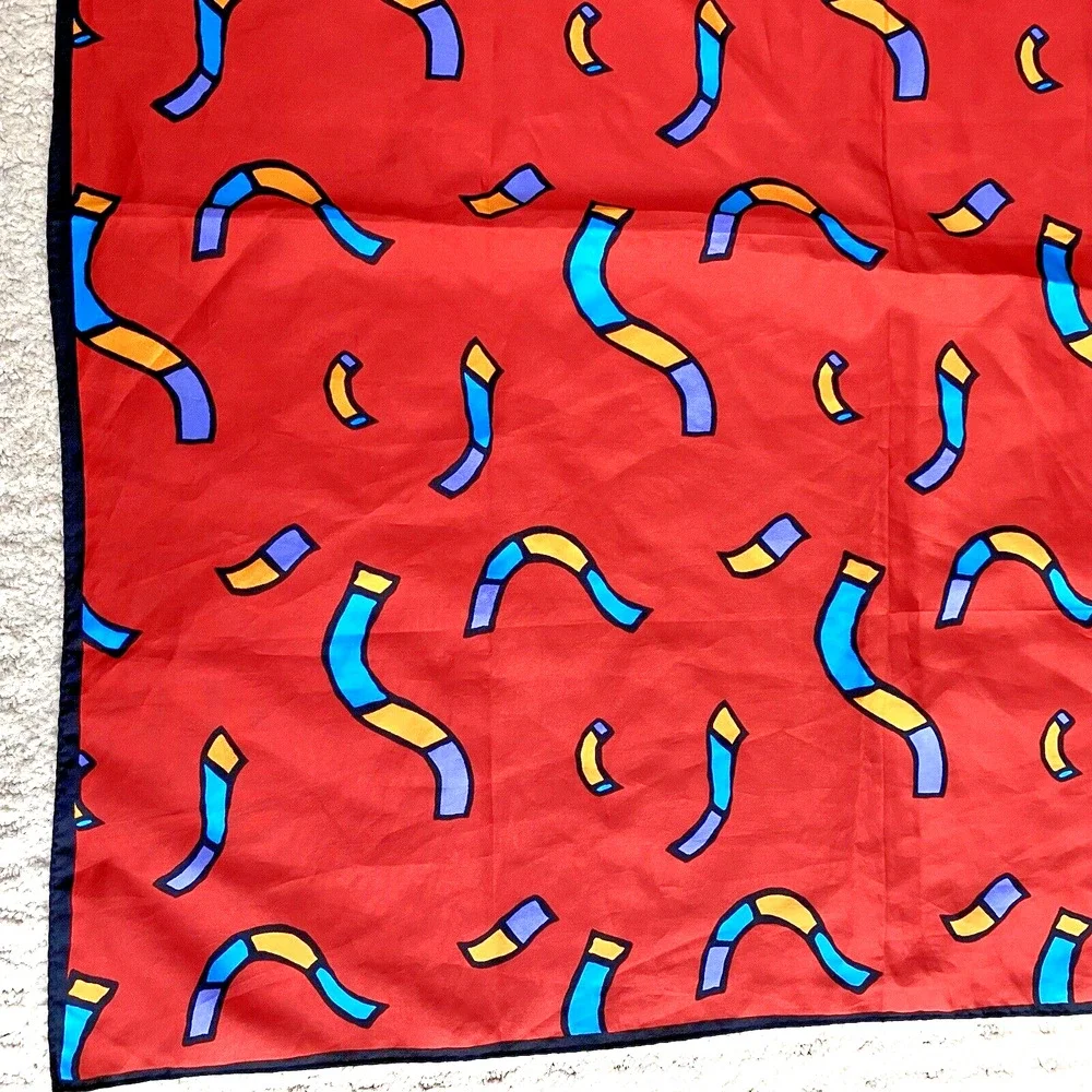 Silky Red Scarf Colorful Noodle Ribbons Blue Blue Purple Orange Modern Art